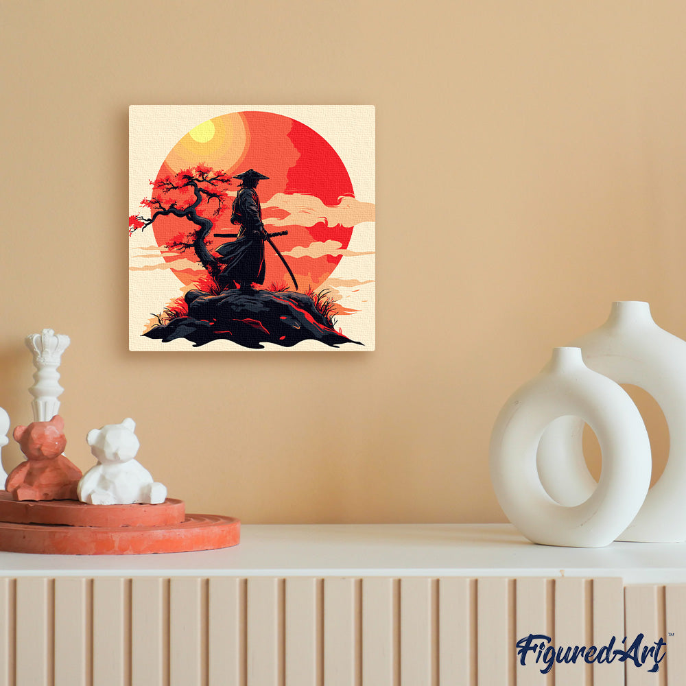 Mini Paint by Numbers 20x20cm with Frame Samurai at Sunset