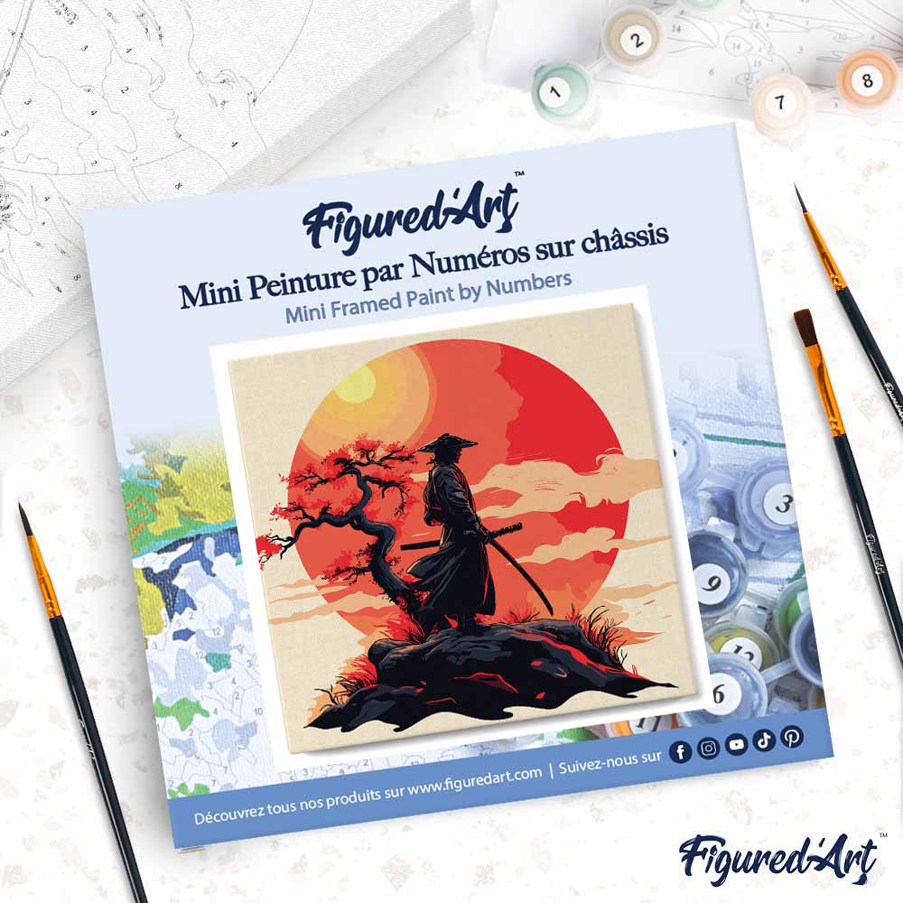 Mini Paint by Numbers 20x20cm with Frame Samurai at Sunset