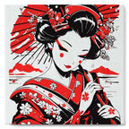 Mini Peinture Par Numéros 20X20Cm Avec Cadre Geisha Rouge Et Noire