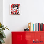 Mini Peinture Par Numéros 20X20Cm Avec Cadre Geisha Rouge Et Noire