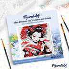 Mini Peinture Par Numéros 20X20Cm Avec Cadre Geisha Rouge Et Noire