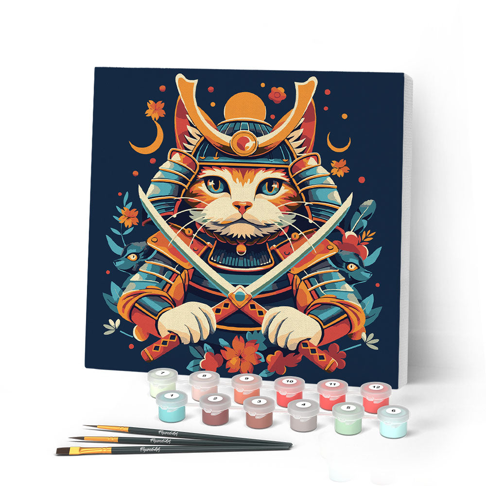 Mini Paint By Numbers 20X20Cm With Frame Samurai Cat