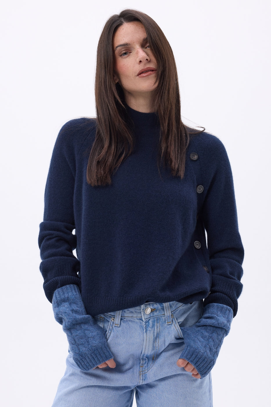 Mezzi guanti Sfez - Blu jeans - Unisex - 100% Cashmere