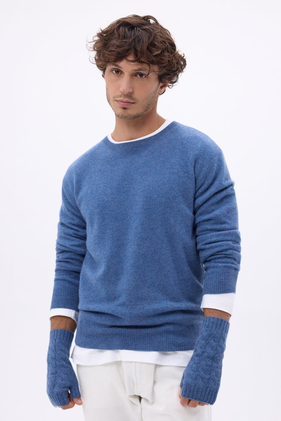 Mezzi guanti Sfez - Blu jeans - Unisex - 100% Cashmere