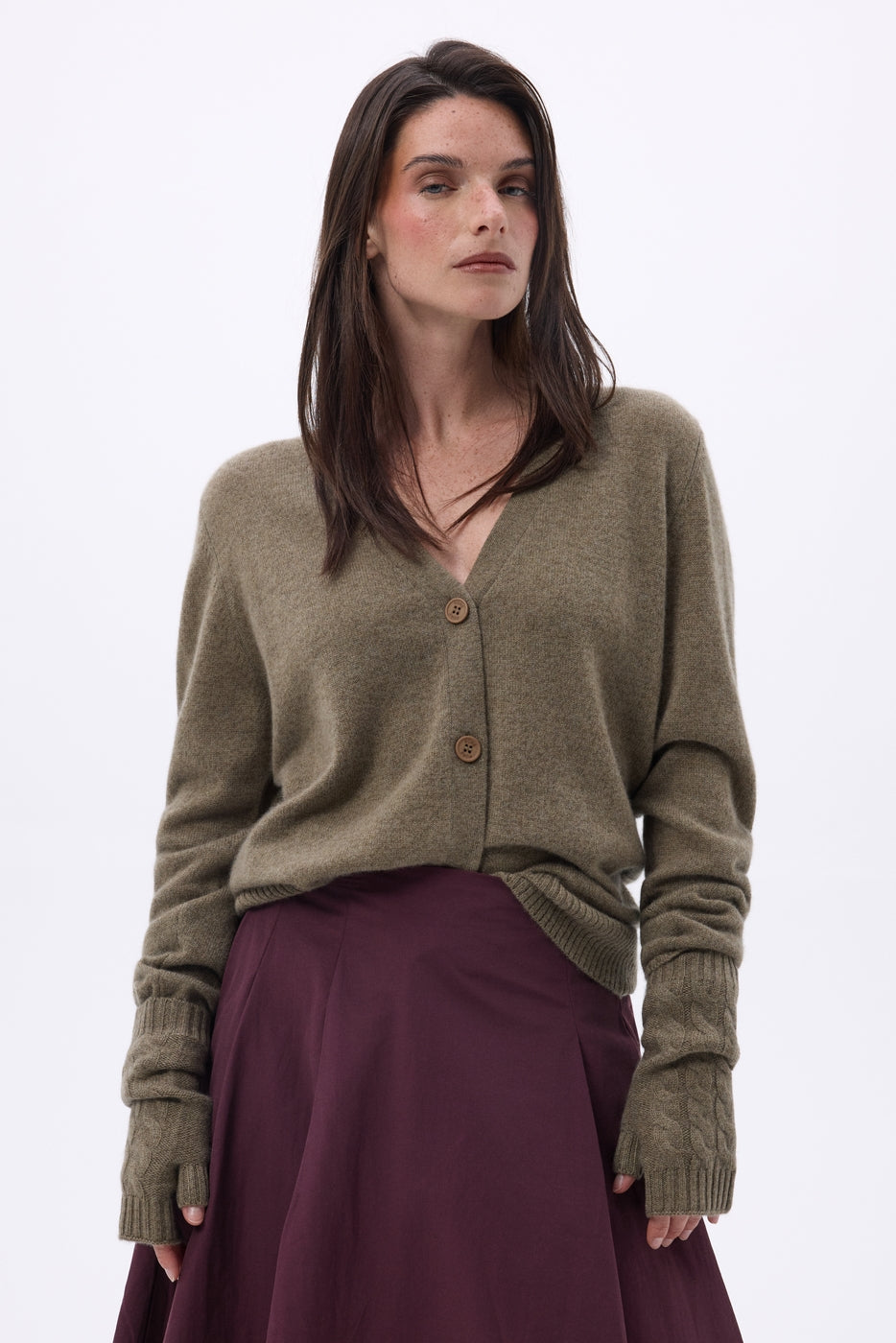 Muffole Senza Dita Sfez - Khaki Chine - Unisex - 100% Cashmere