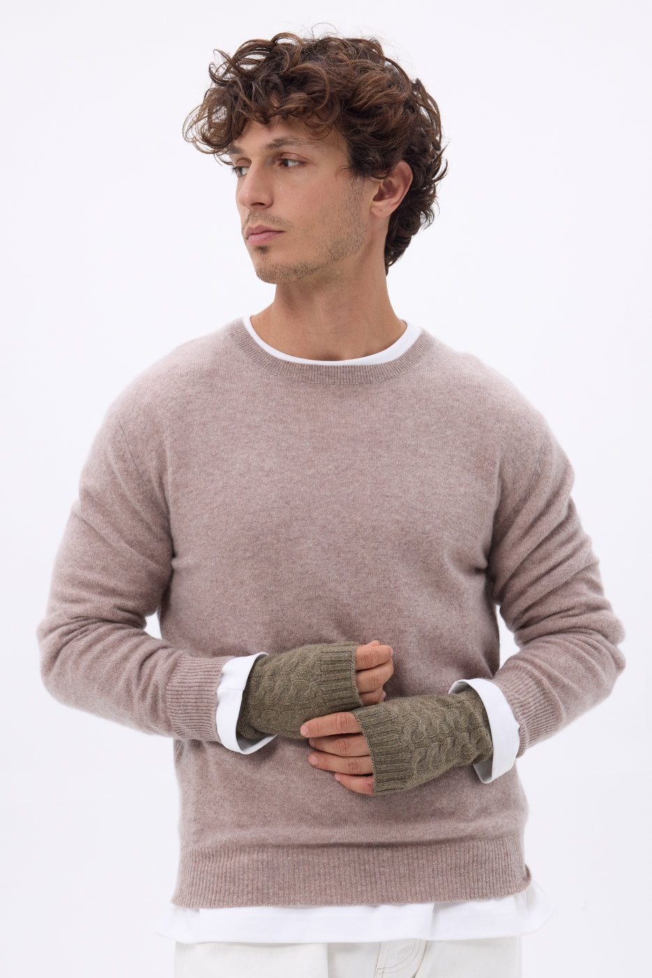 Muffole Senza Dita Sfez - Khaki Chine - Unisex - 100% Cashmere