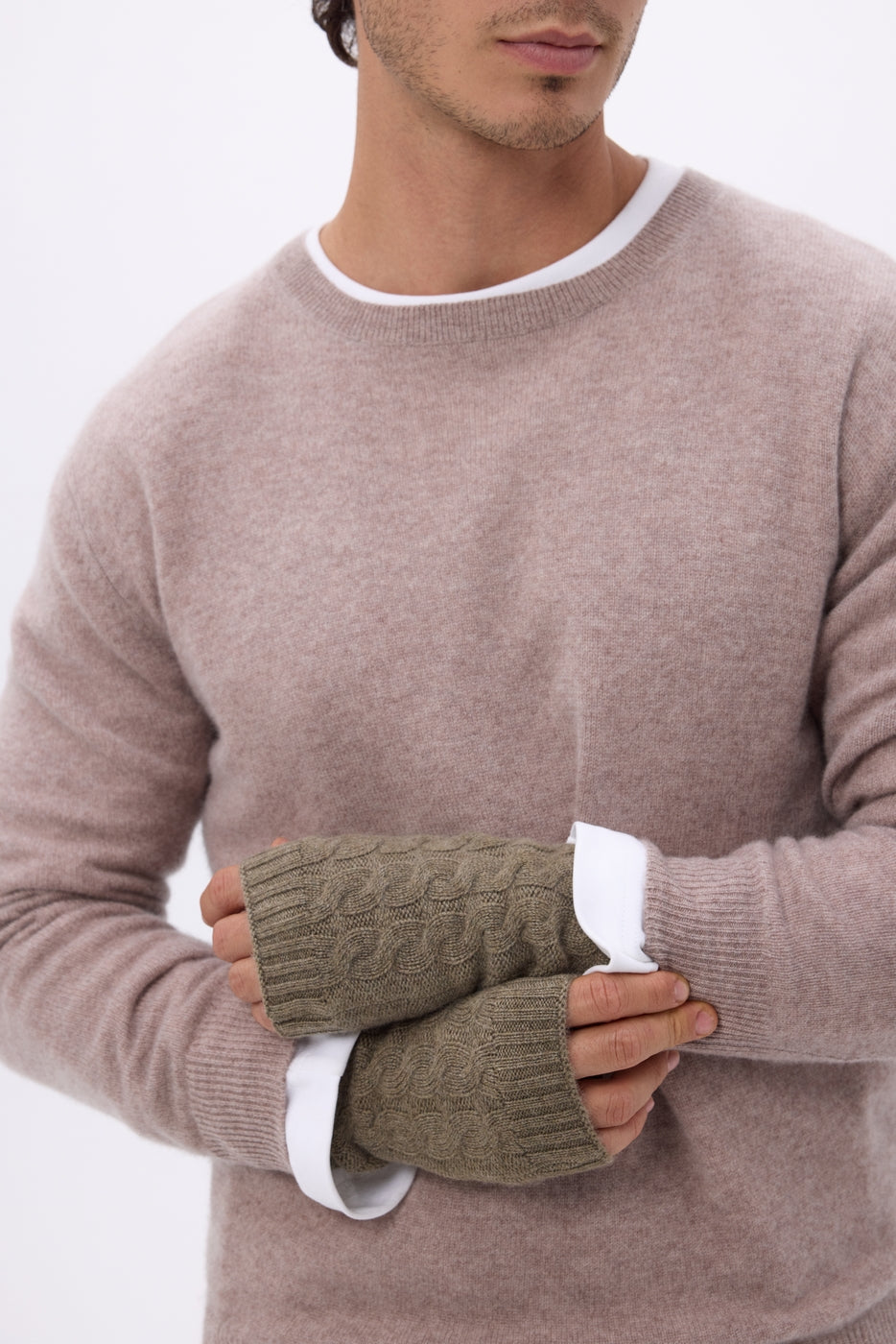 Muffole Senza Dita Sfez - Khaki Chine - Unisex - 100% Cashmere