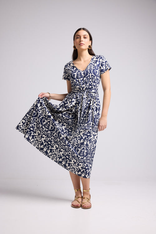 Robe Midi - Shiva - Navy Blanc