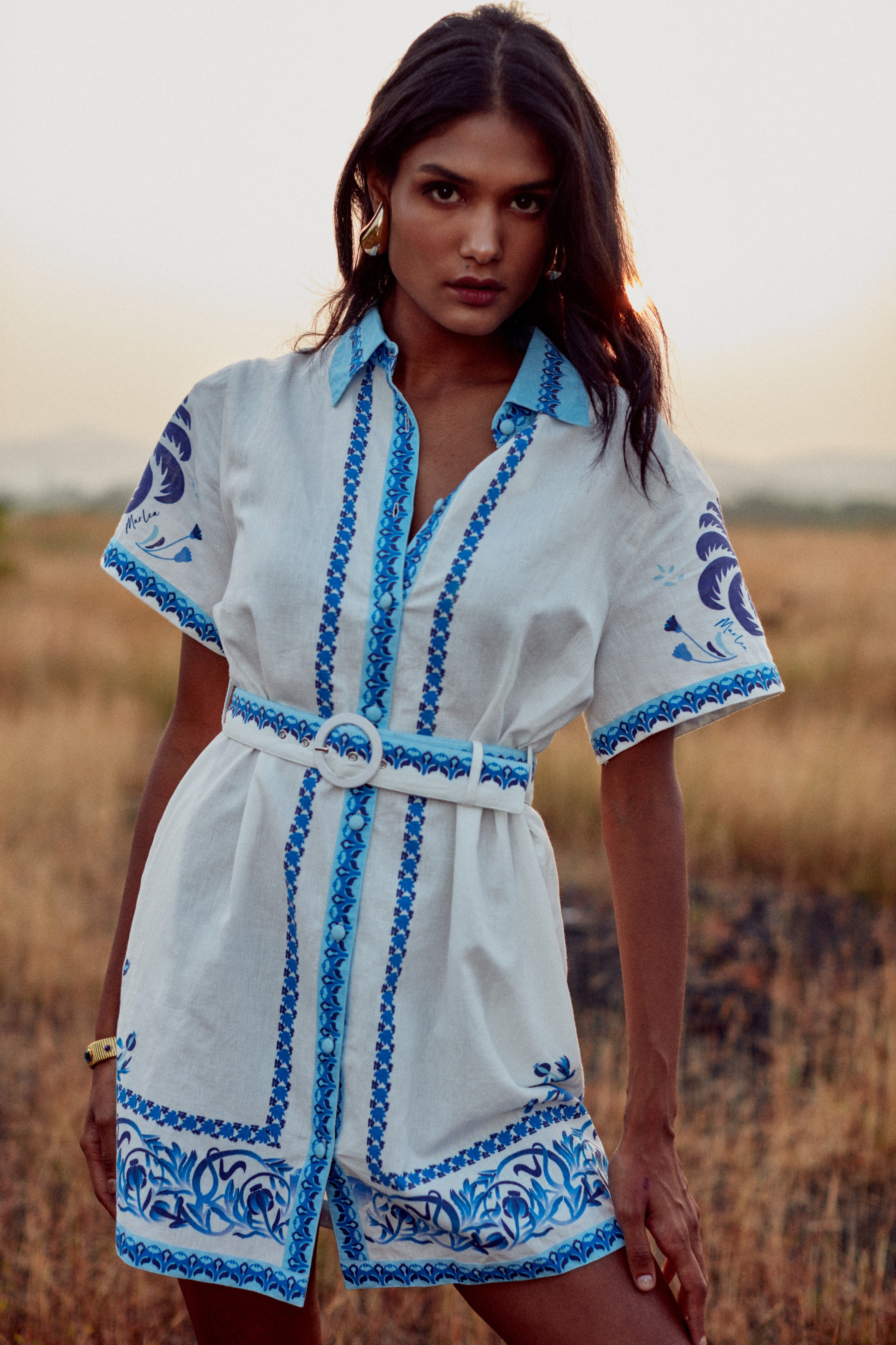 Alina Dress - Blue Palm Tree