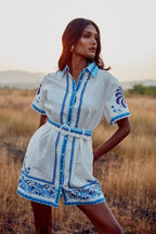 Alina Dress - Blue Palm Tree