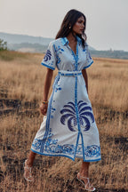 Chiara Dress - Blue Palm Tree