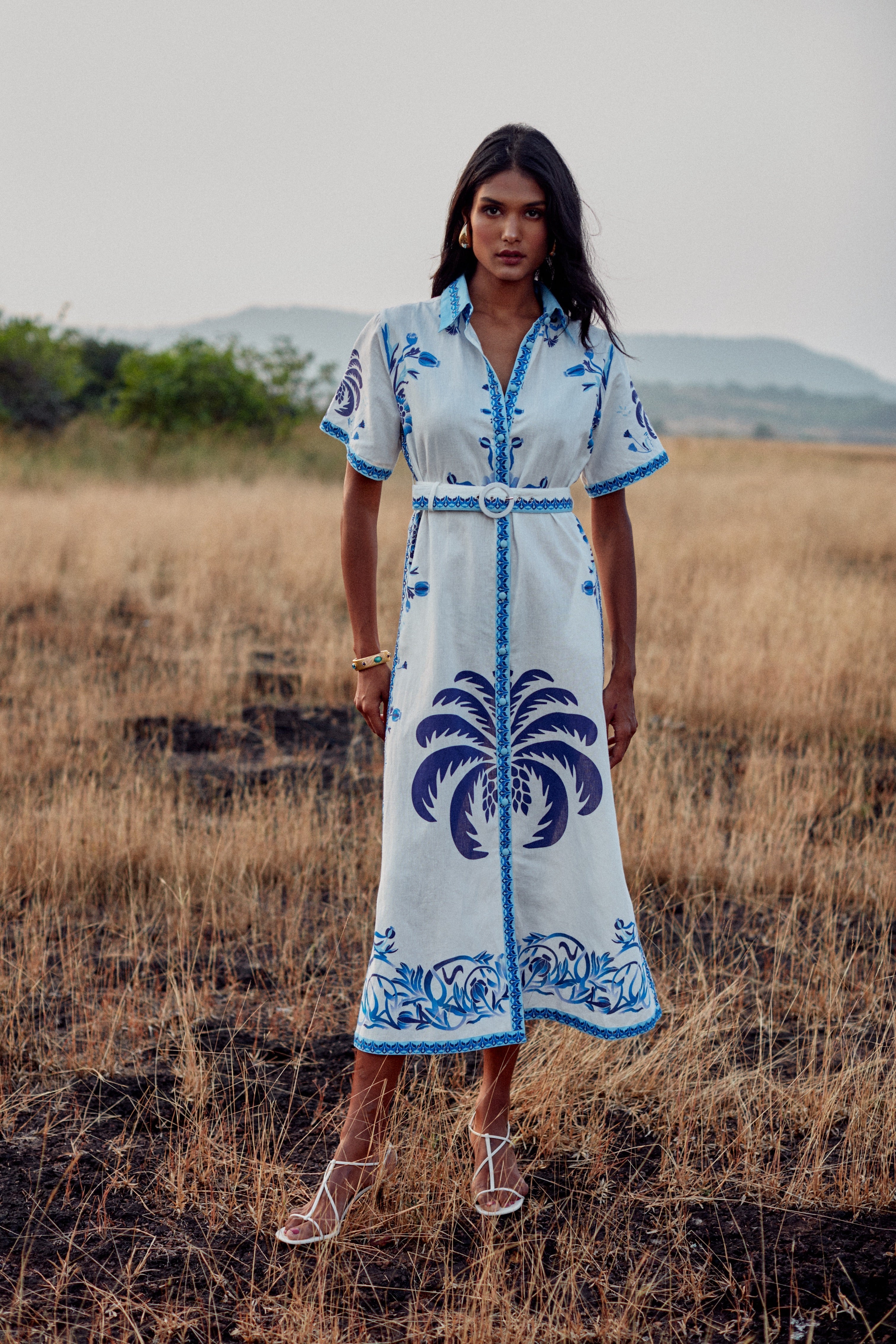 Chiara Dress - Blue Palm Tree