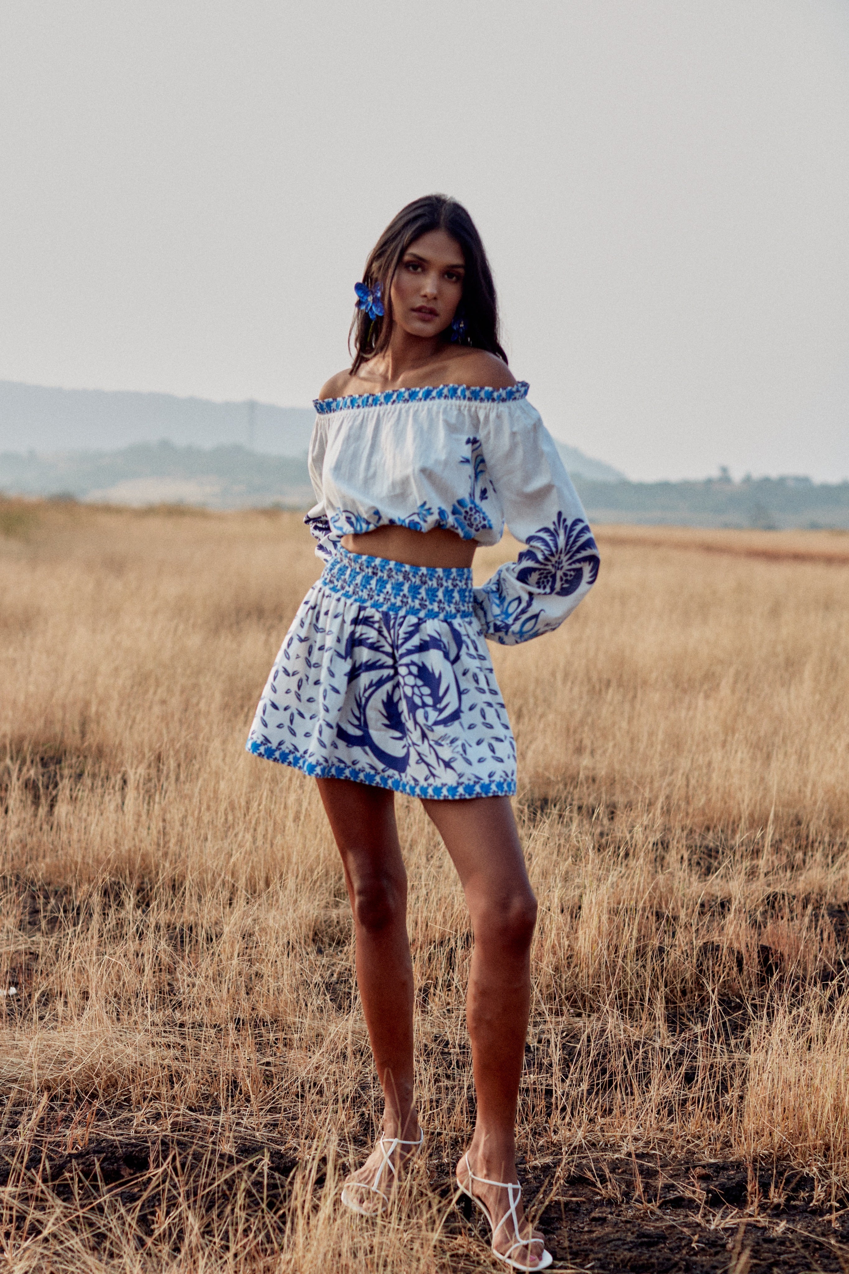 Pia Skirt - Blue Palm Tree