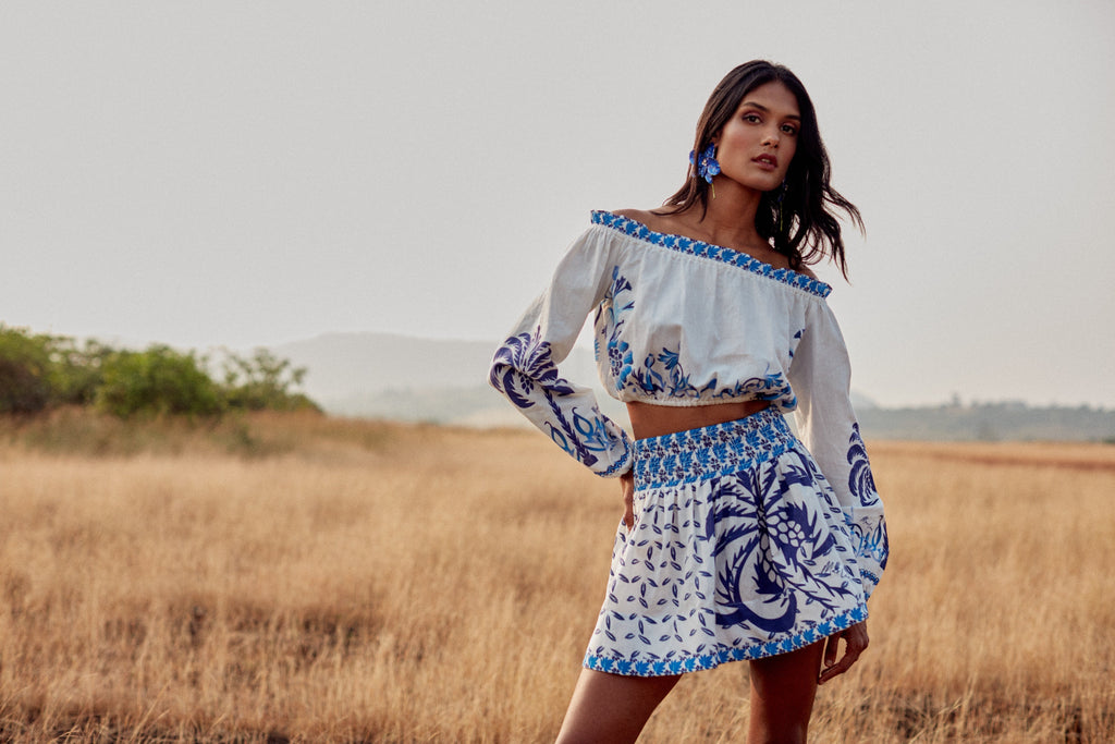 Pia Skirt - Blue Palm Tree