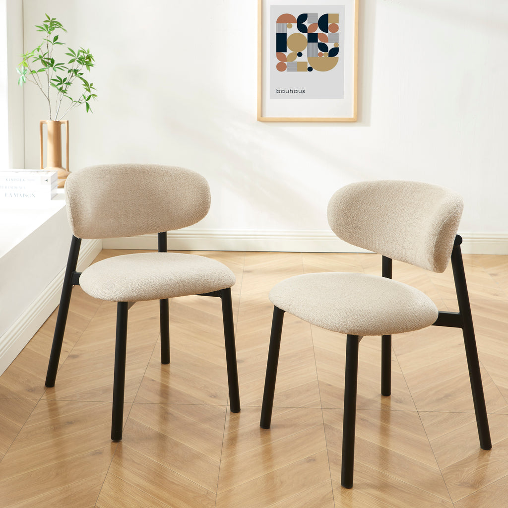 Ciara - Chairs - Bouclette - Beige And Black Metal Legs