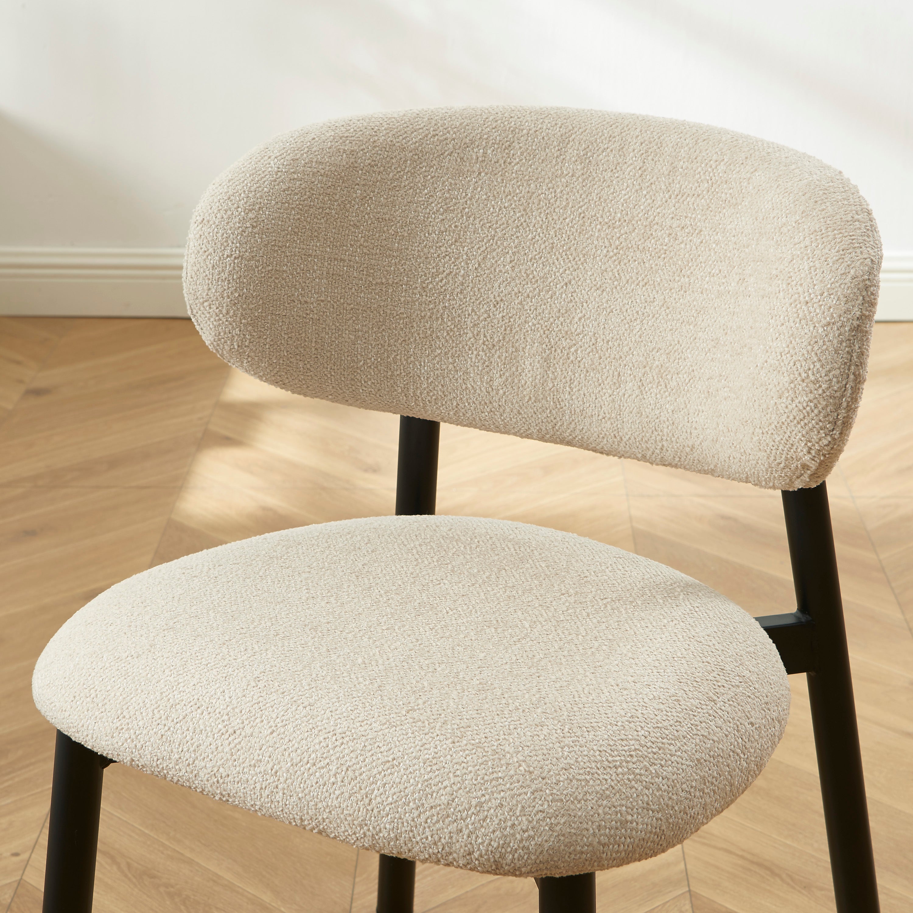 Ciara - Chairs - Bouclette - Beige And Black Metal Legs