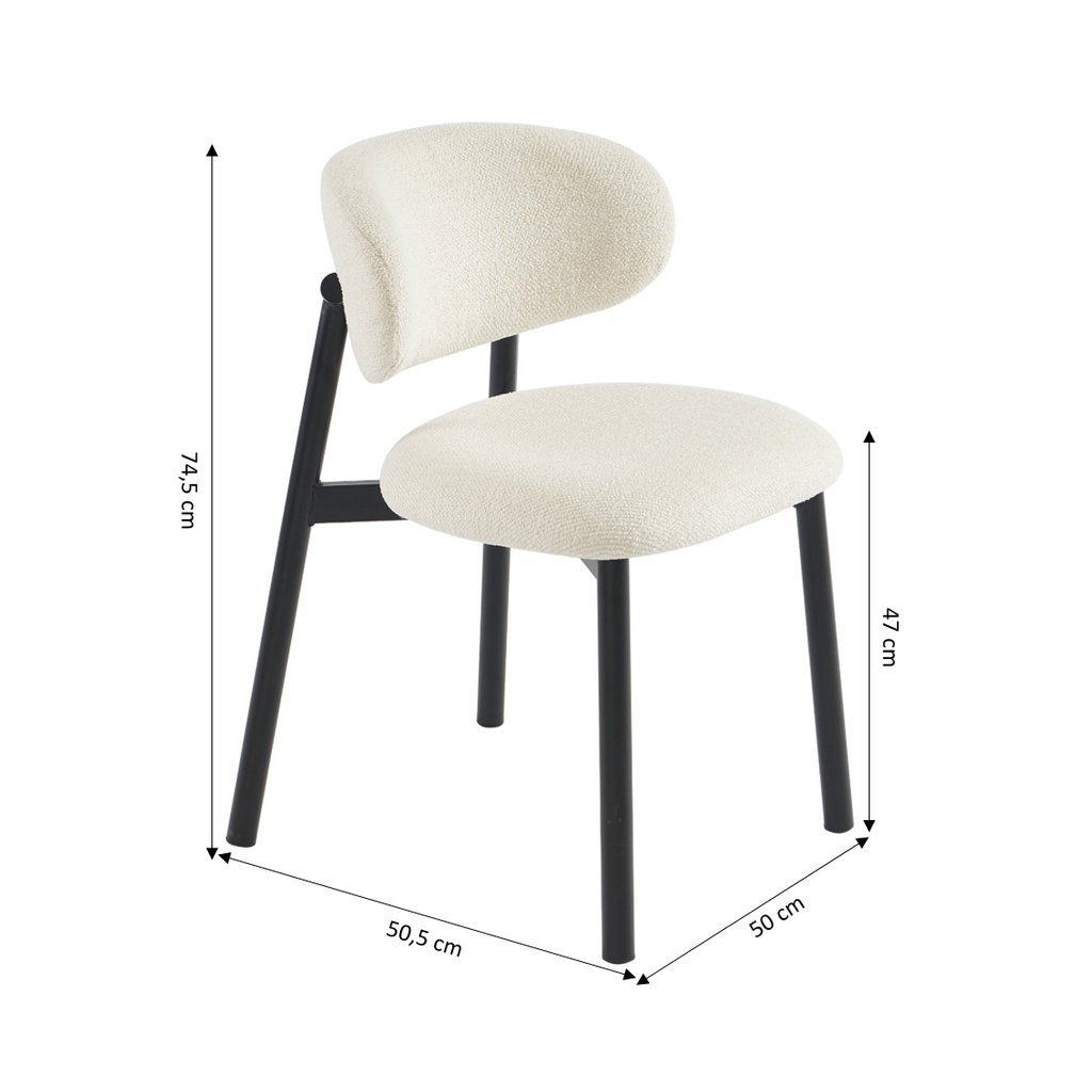 Ciara - Chairs - Ecru Bouclette And Metal Legs - Black