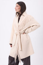 Sienna frakke med frynser - Beige - Dame - Kashmir og uld