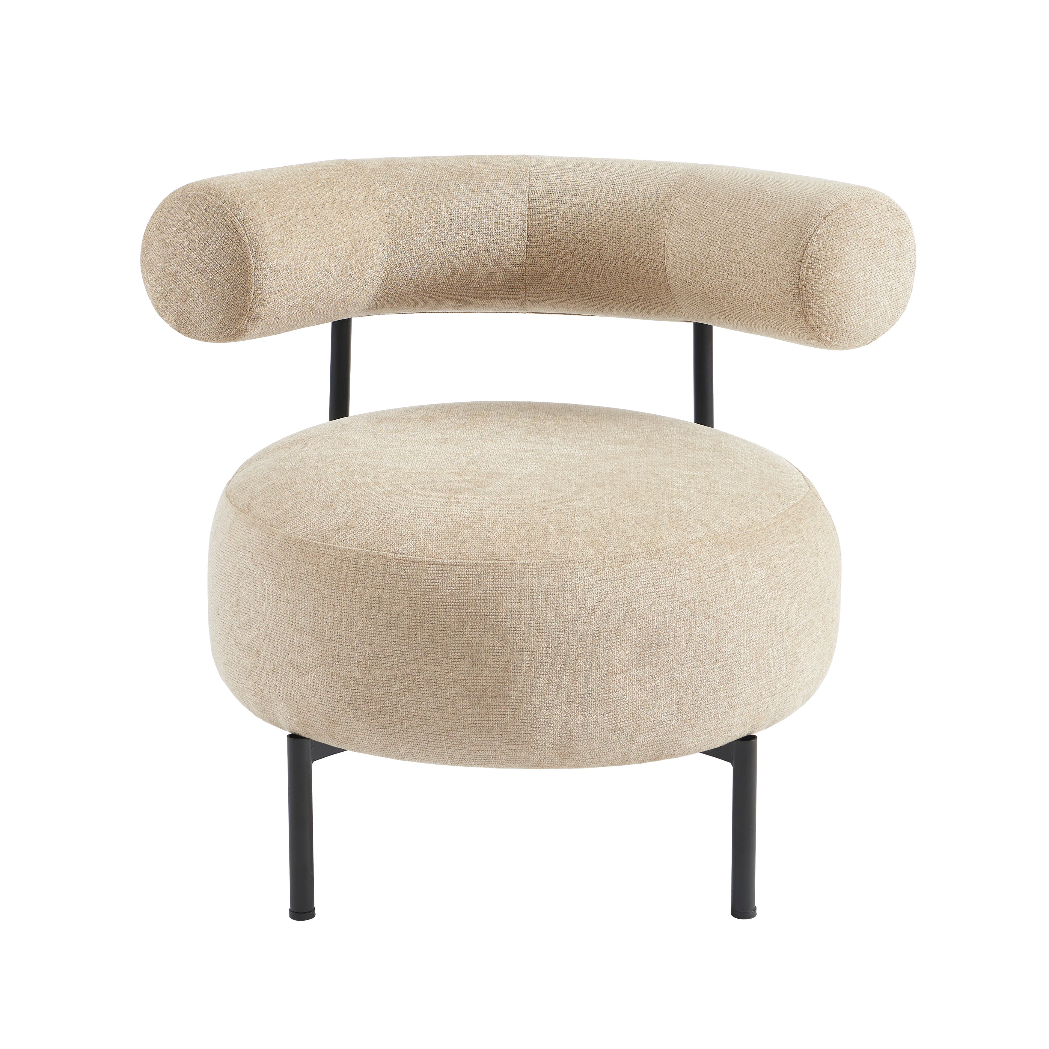 Farel - Chairs - Chenille Fabric - Beige And Black Metal Legs