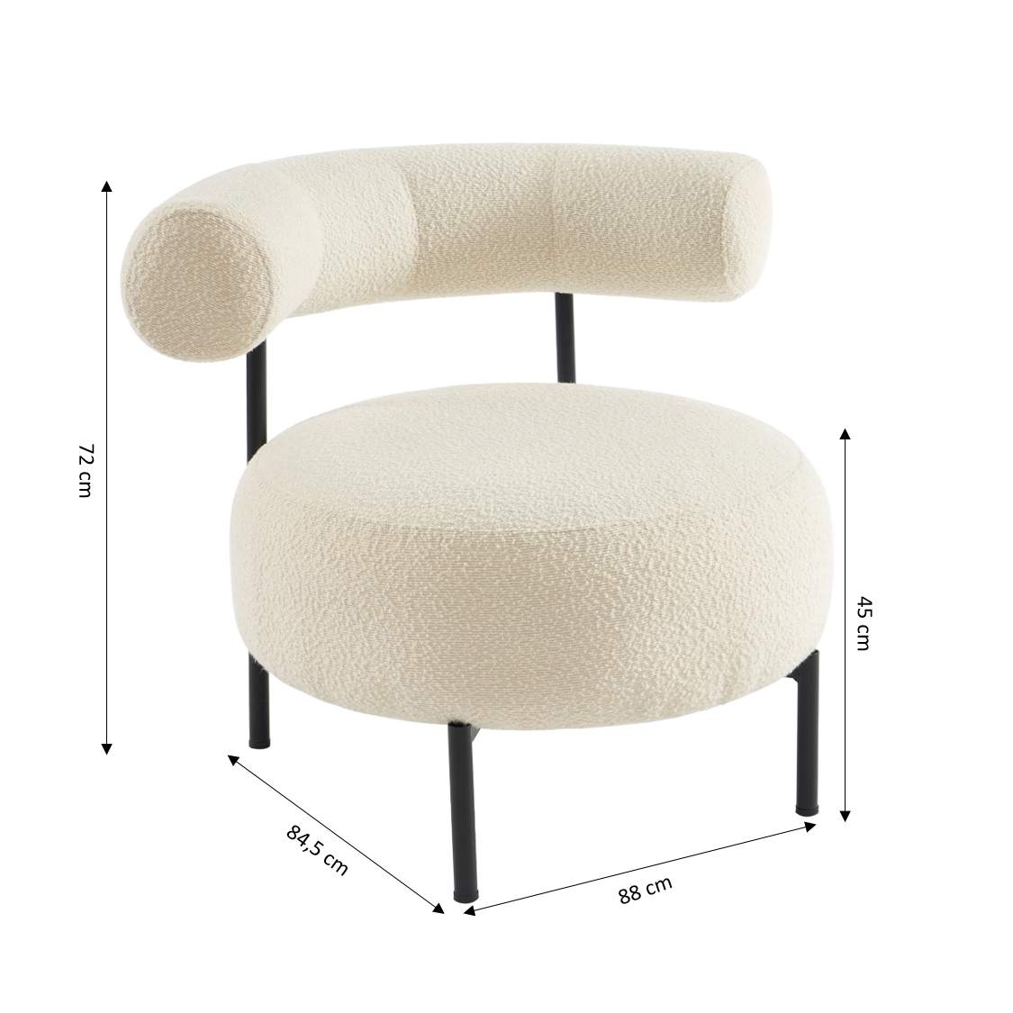 Farel - Chairs - Ecru Bouclette And Metal Legs - Black