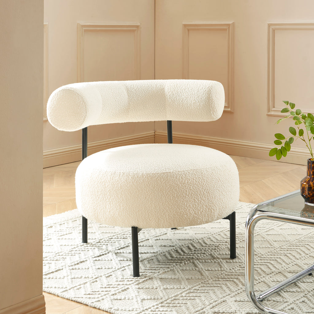 Farel - Chairs - Ecru Bouclette And Metal Legs - Black