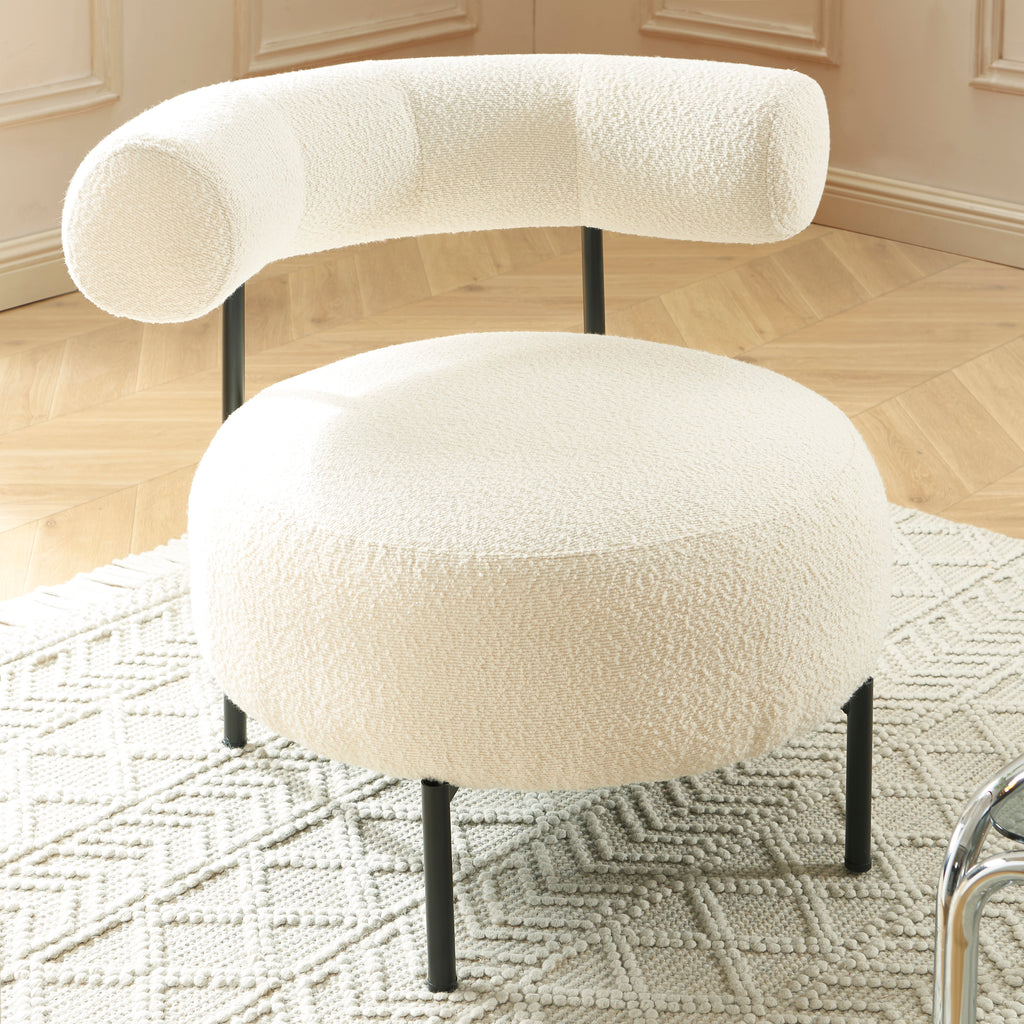 Farel - Chairs - Ecru Bouclette And Metal Legs - Black