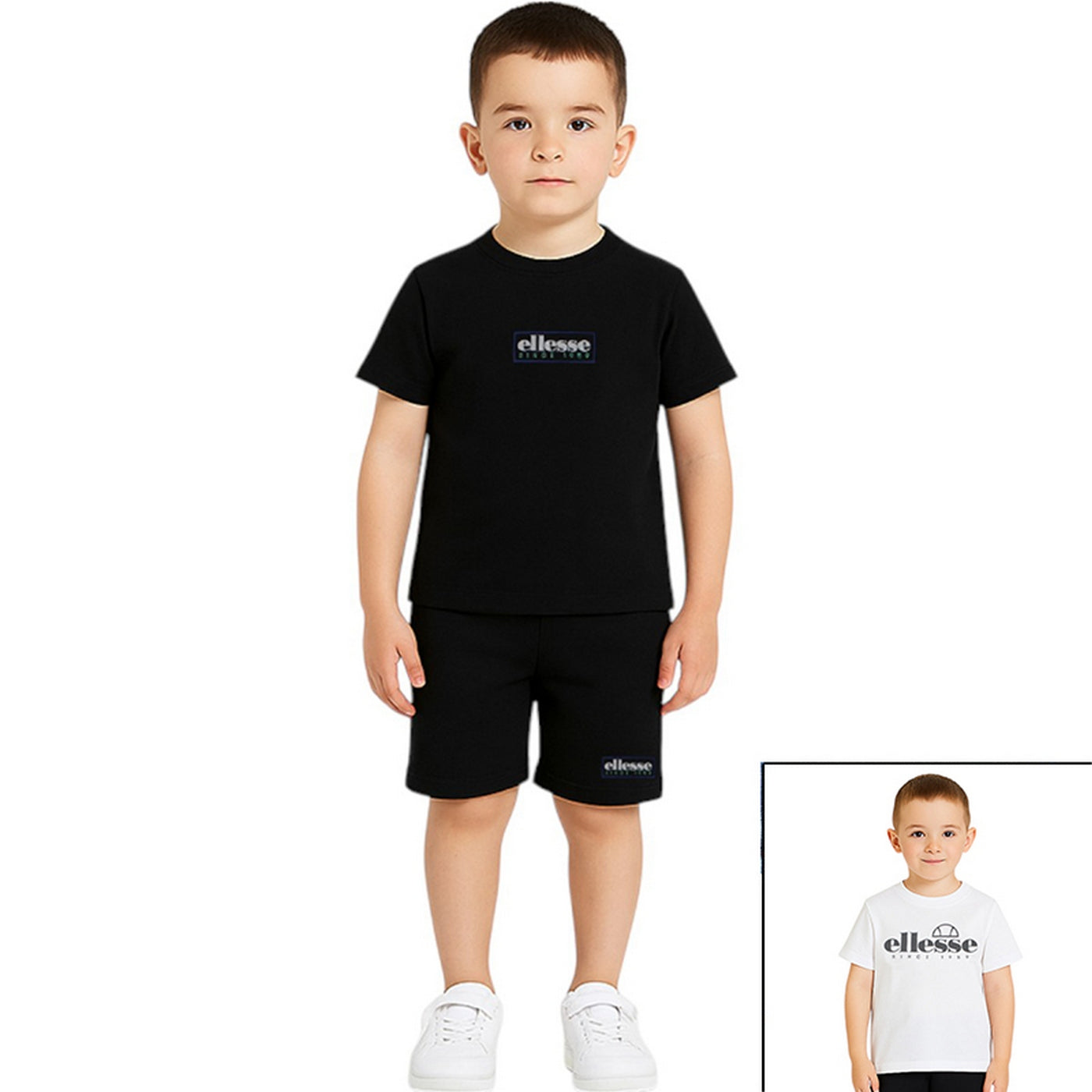 Pack of 2 Ellesse Boys' T-Shirts and Shorts - Black/White