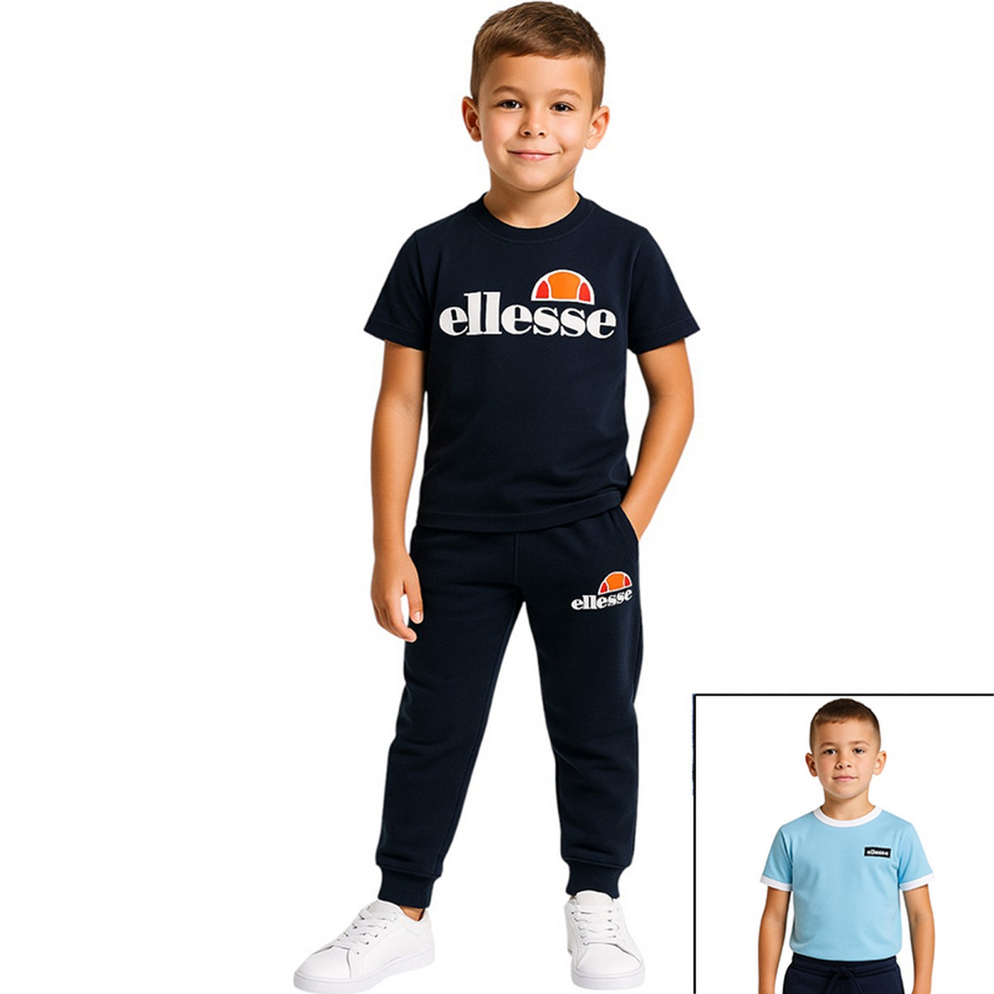 Pack of 2 Ellesse Boys' T-Shirts and Jogging Pants - Navy/Blue