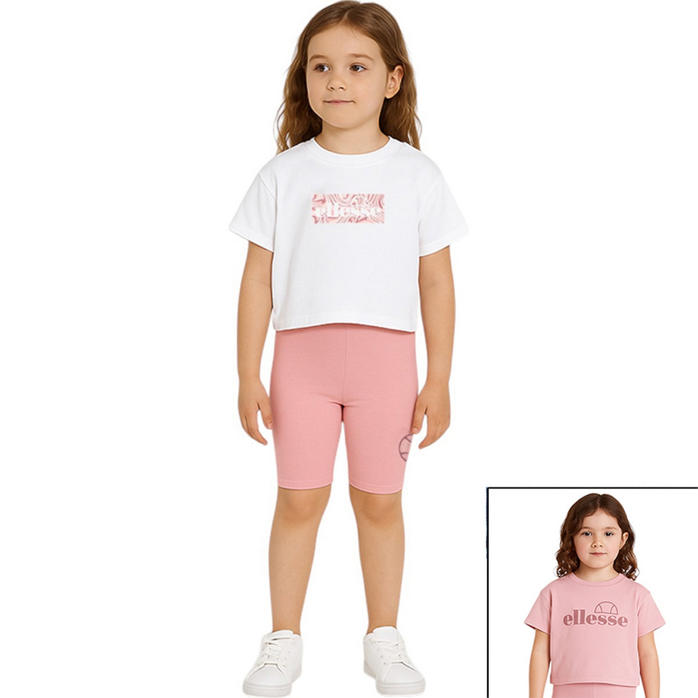 Pack de 2 camisetas y culottes ciclistas Ellesse niña blanco/rosa