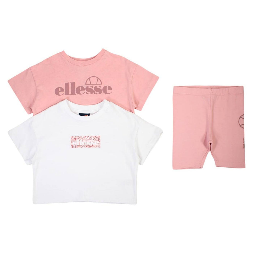 Pack de 2 camisetas y culottes ciclistas Ellesse niña blanco/rosa