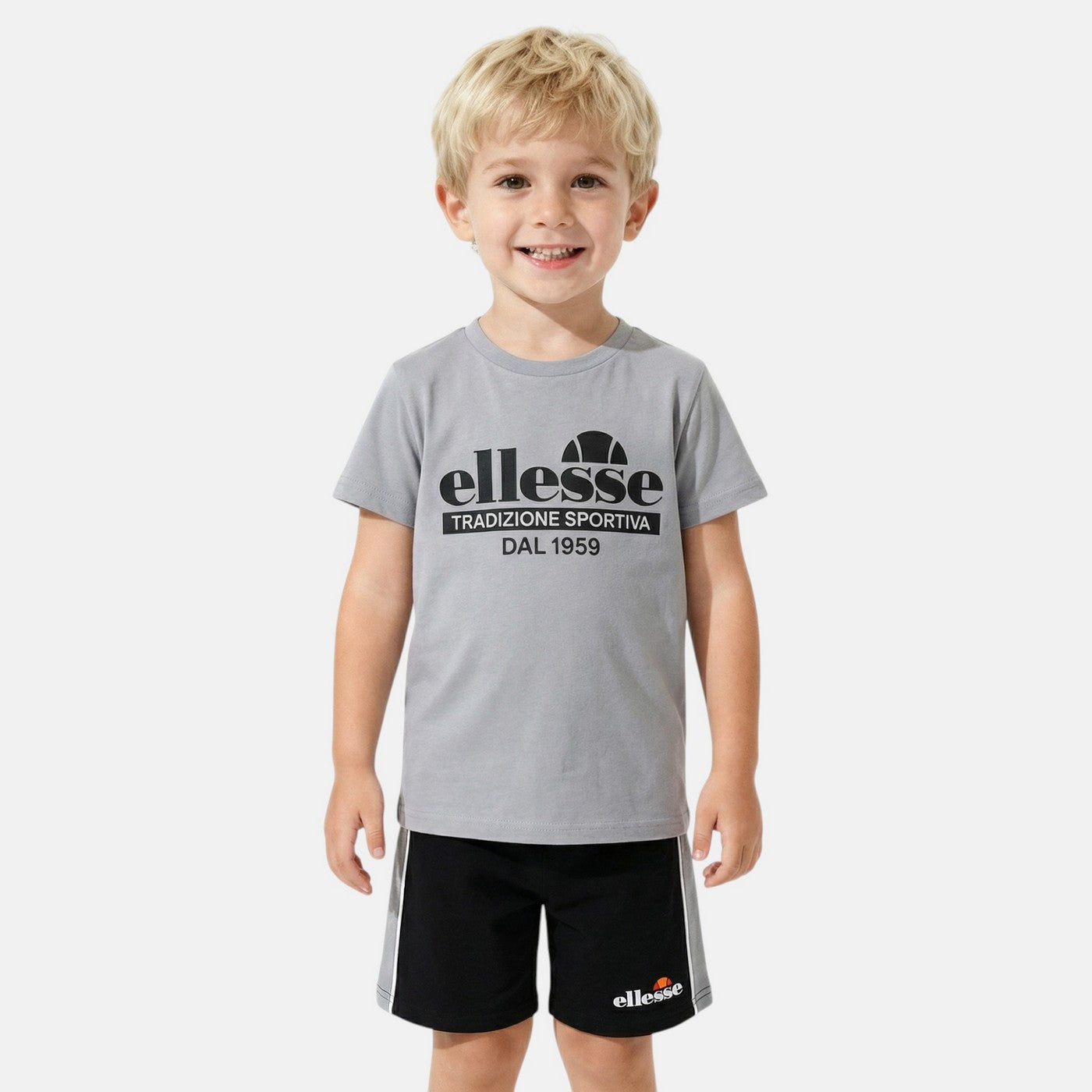 Pack de 2 Camisetas y Pantalones Cortos Ellesse Niño Gris/Blanco