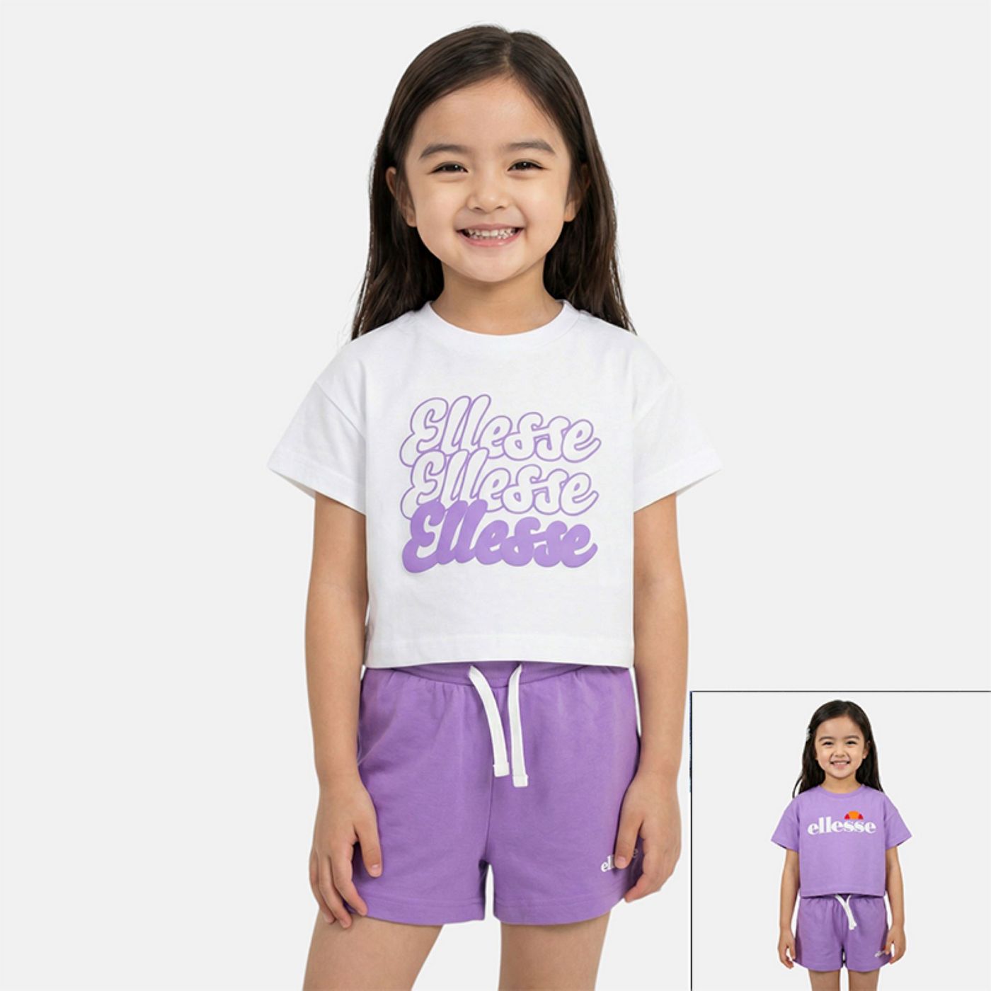 Pack Of 2 Ellesse Girls' T-Shirts And Shorts - Purple/White