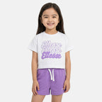 Pack Of 2 Ellesse Girls' T-Shirts And Shorts - Purple/White