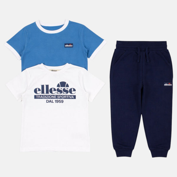 Pack de 2 Camisetas y Pantalones de Chándal Ellesse Niño Blanco/Azul Marino
