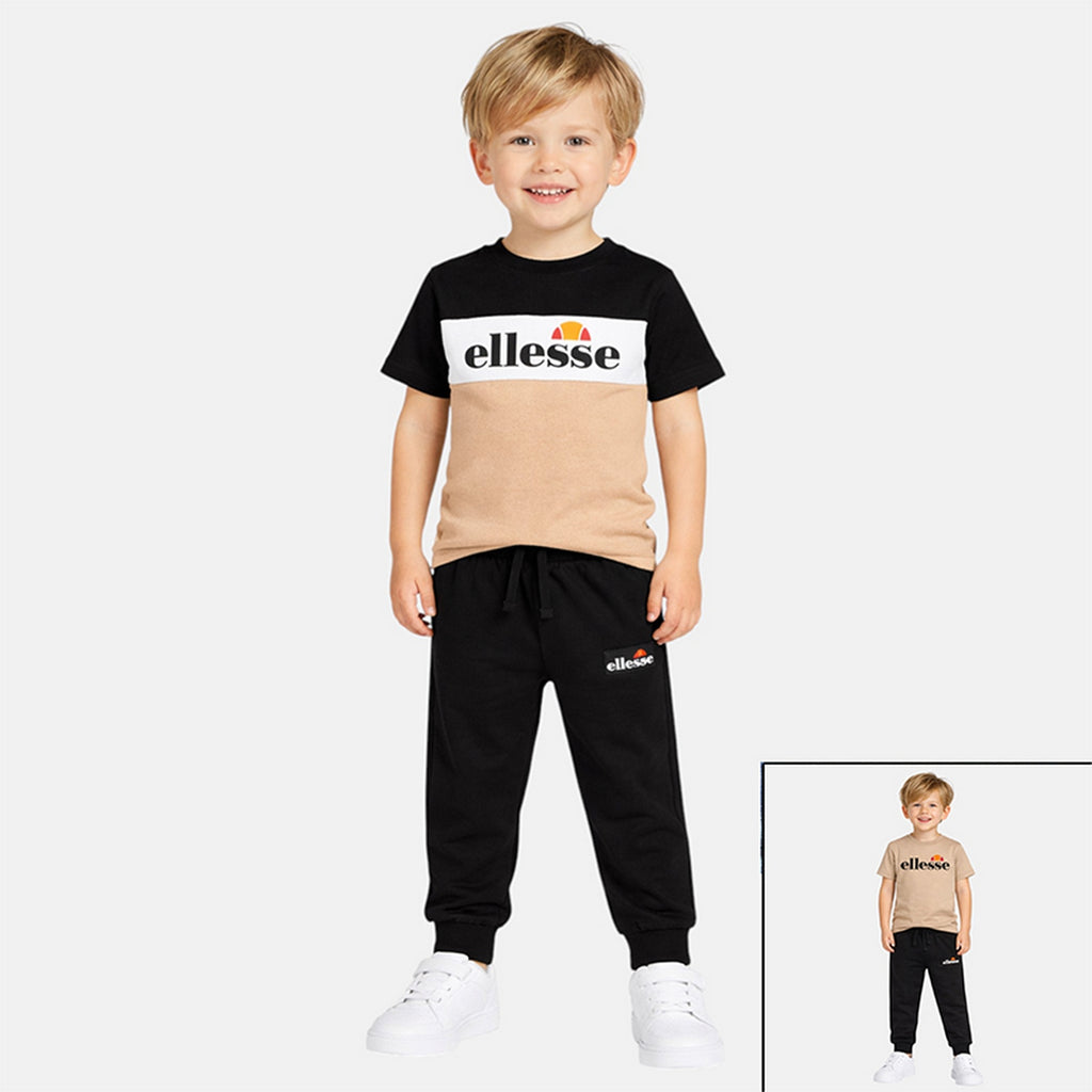 Pack of 2 Ellesse Boys' T-Shirts and Jogging Pants - Black/Beige