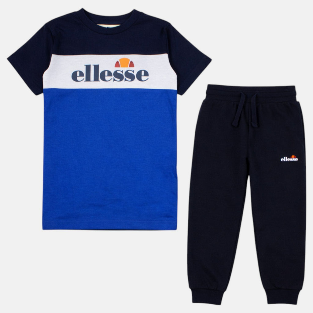 Pack de 2 Camisetas y Pantalones de Chándal Ellesse Niño Blanco/Azul Marino