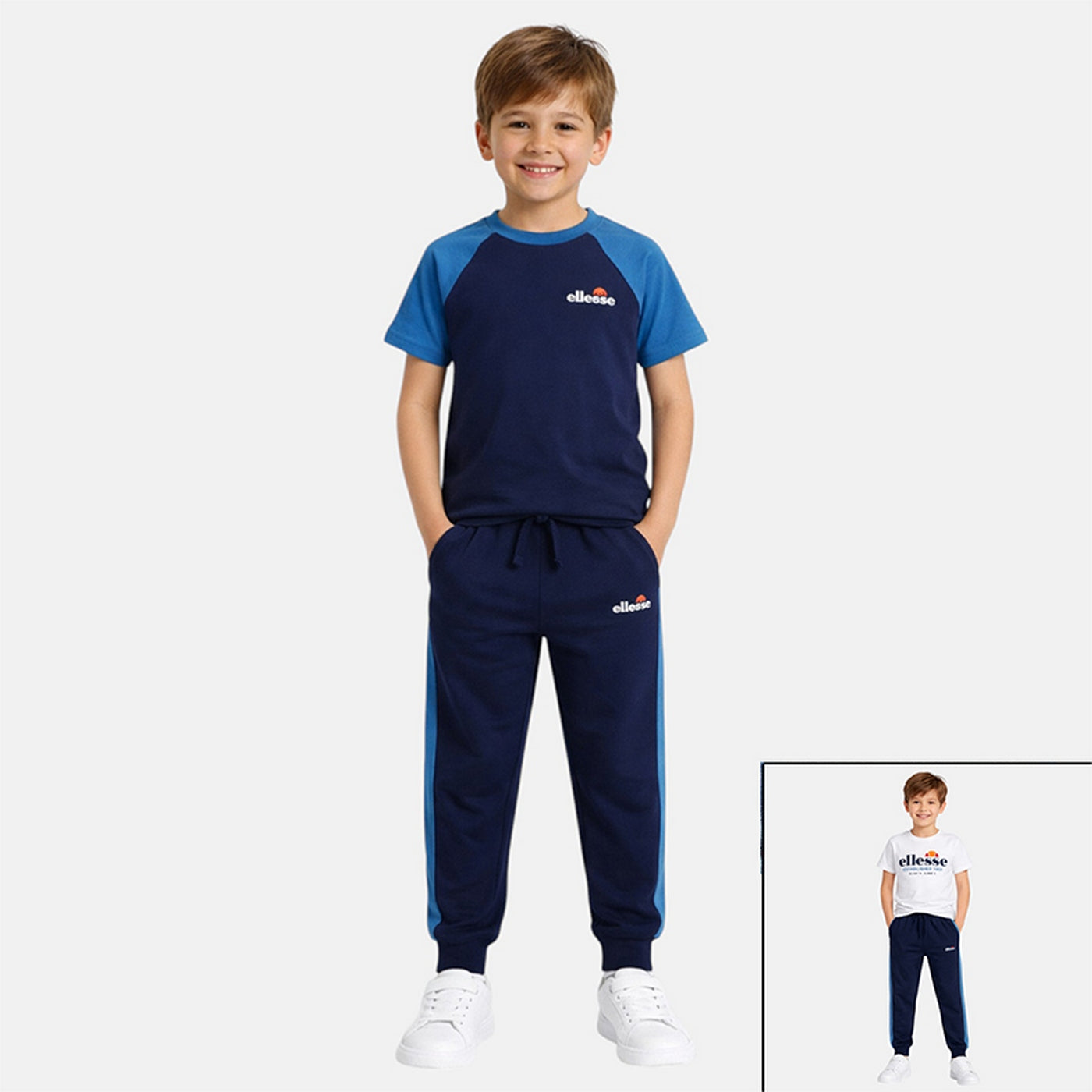 Pack of 2 Ellesse Boys' T-Shirts and Jogging Pants - White/Navy