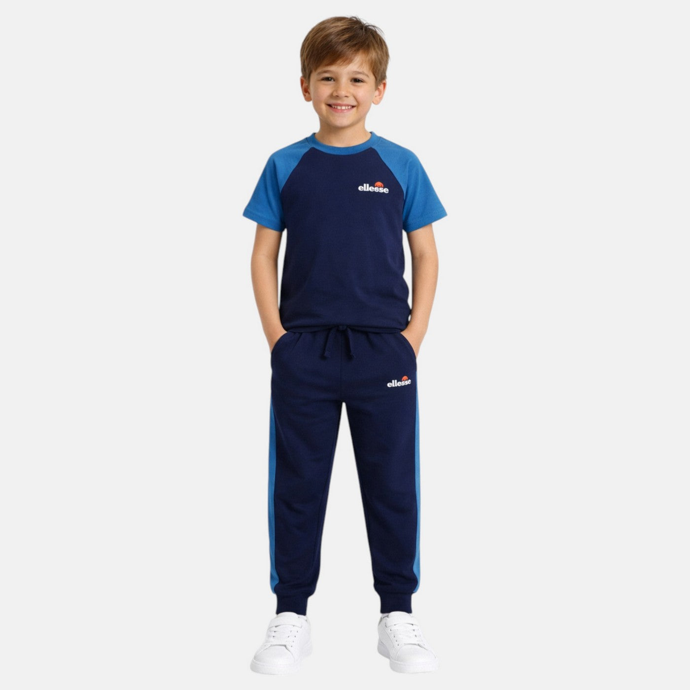 Pack de 2 Camisetas y Pantalones de Chándal Ellesse Niño - Azul Marino/Blanco