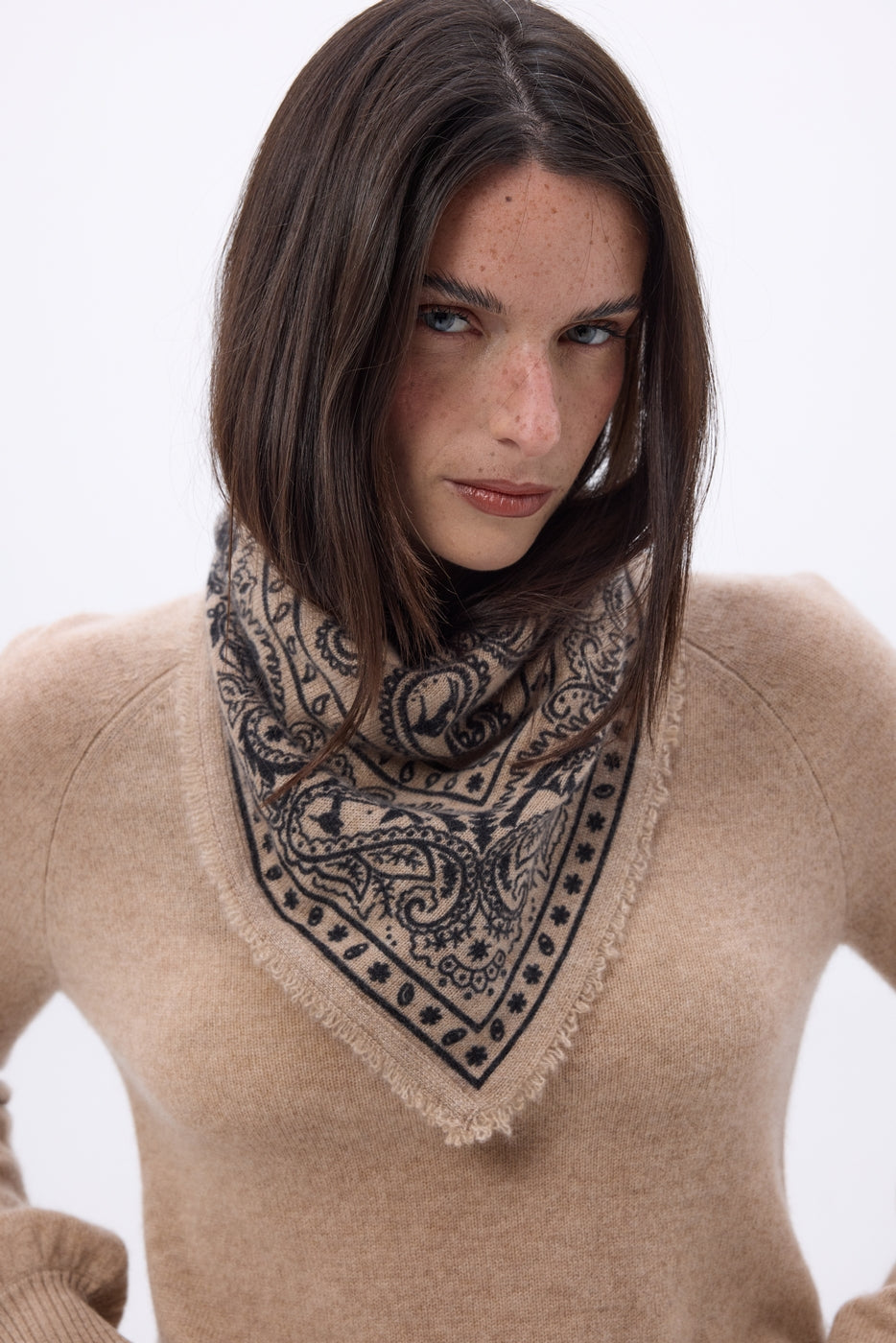 Petit Bandana Ski - Beige Creme - Femme - 100% Cachemire