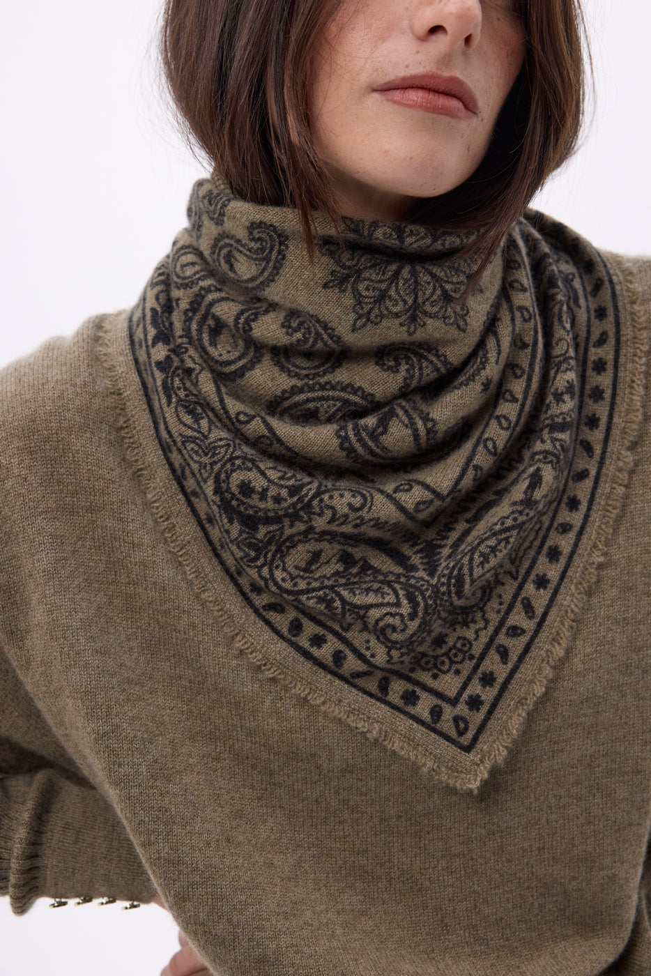 Lille bandana Ski - Meleret khaki - Dame - 100 % kashmir