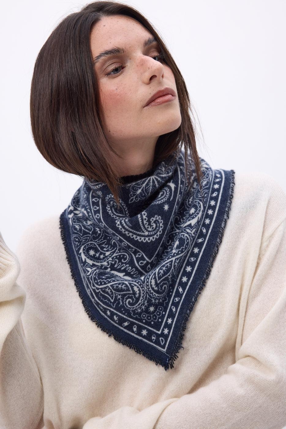 Kleine Bandana Ski - Marineblauw - Dames - 100% Kasjmier