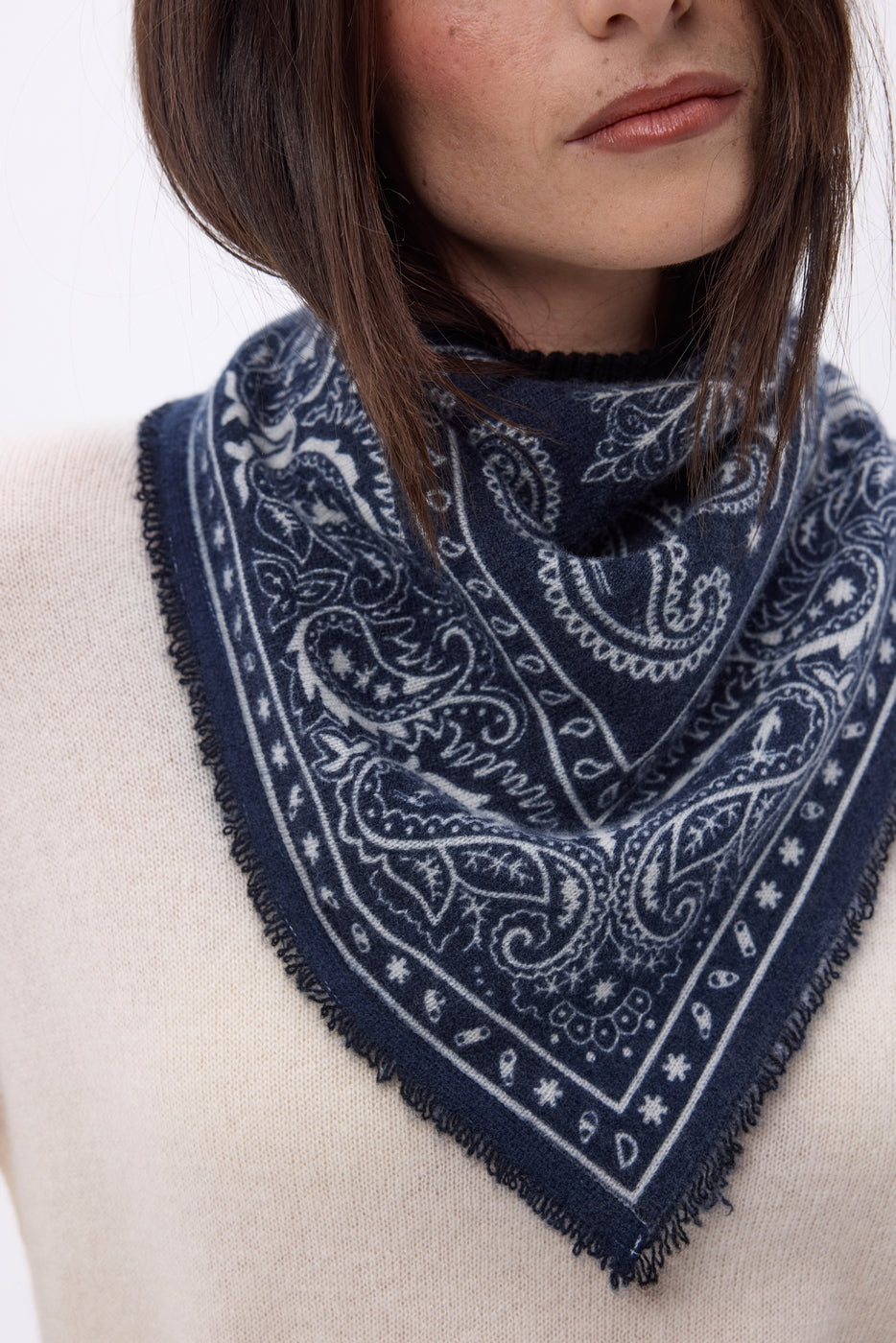 Kleine Bandana Ski - Marineblauw - Dames - 100% Kasjmier