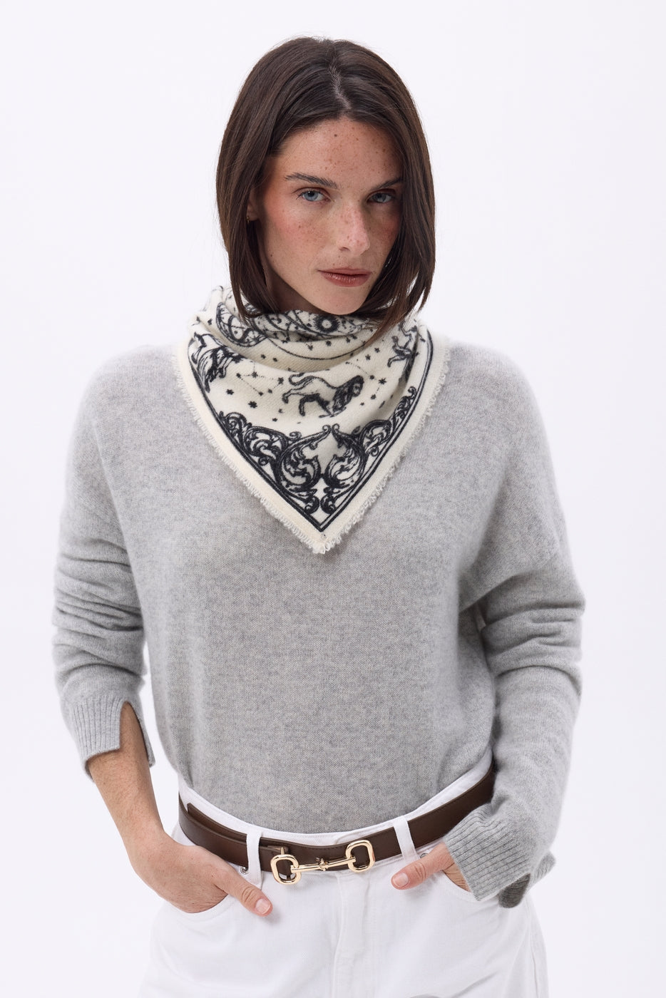 Petit Bandana Astral - Blanc - Femme - 100% Cachemire
