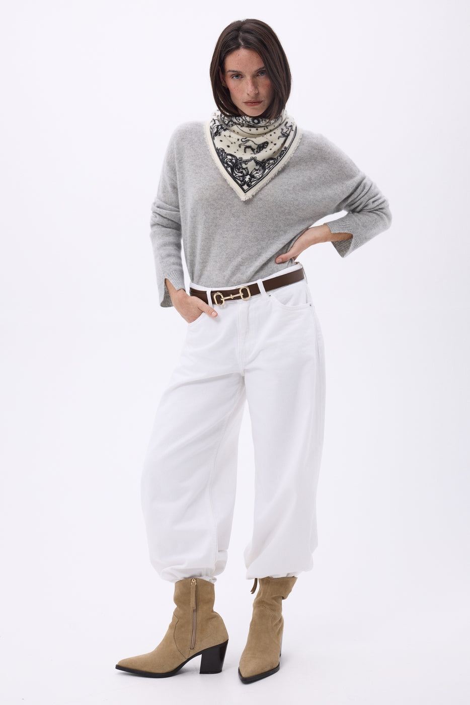 Petit Bandana Astral - Blanc - Femme - 100% Cachemire