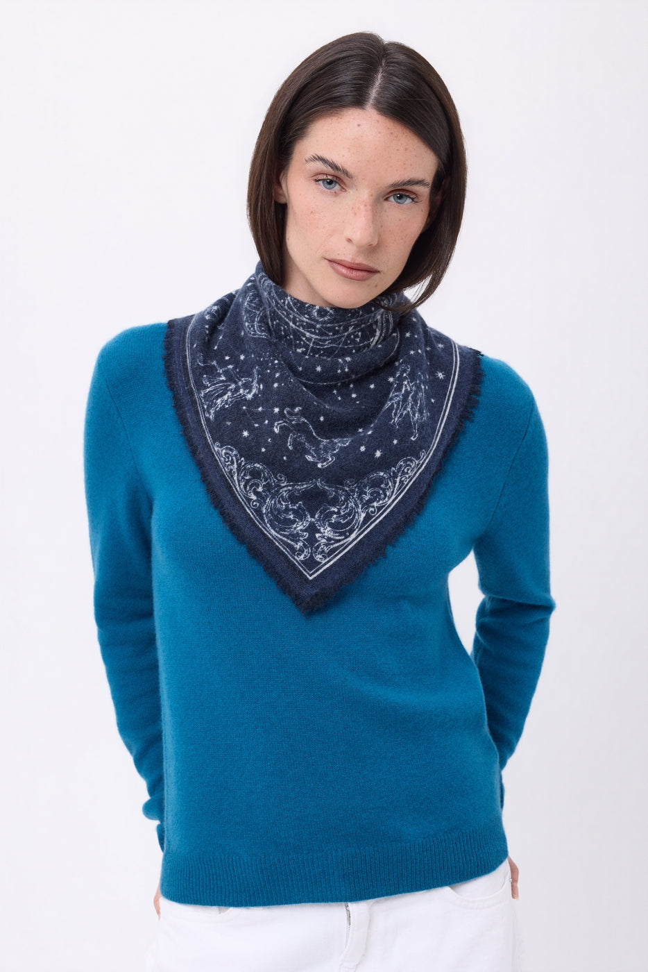 Kleines Bandana Astral - Marineblau - Damen - 100 % Kaschmir