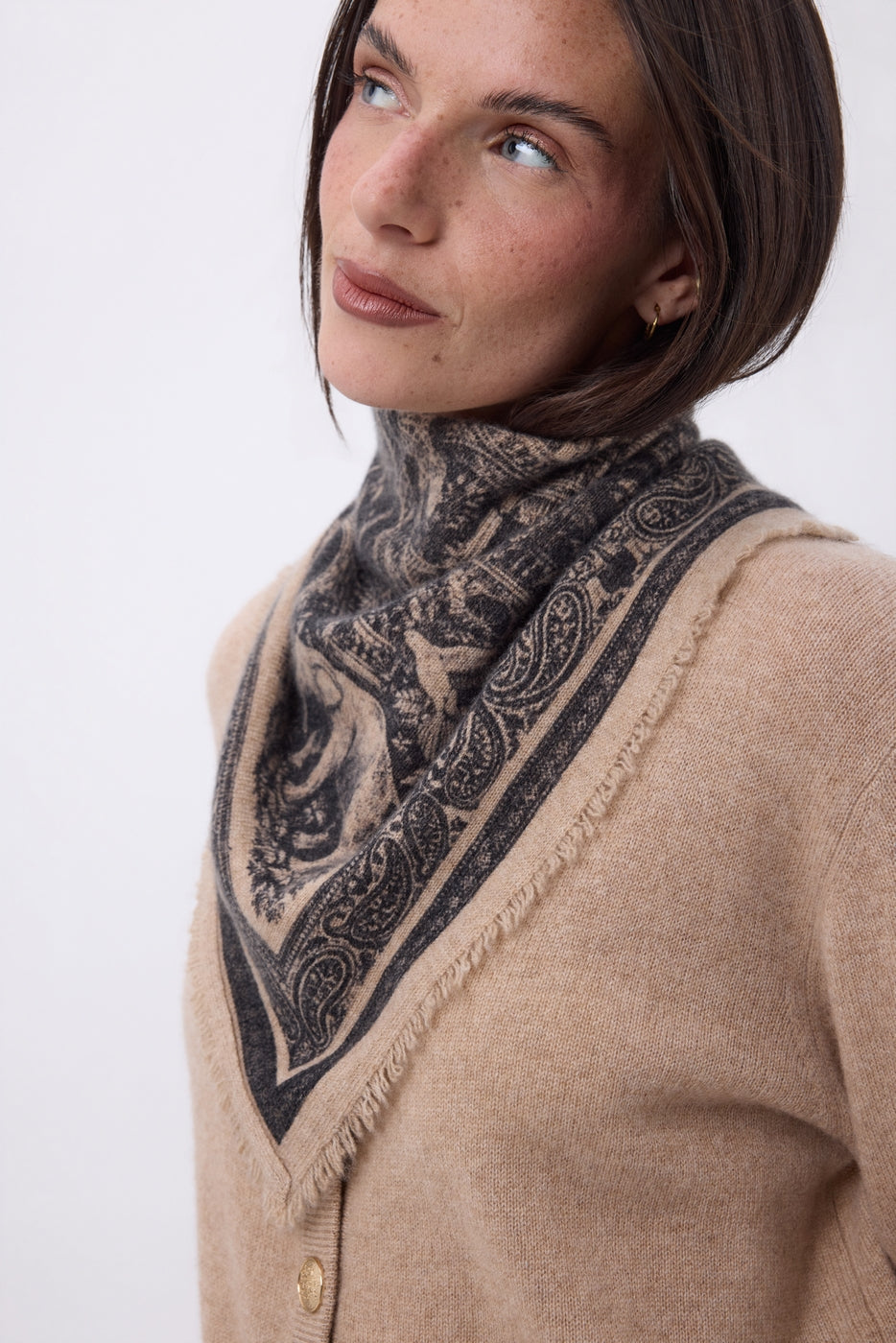Petit Bandana Grande Serre - Beige Creme - Femme - 100% Cachemire