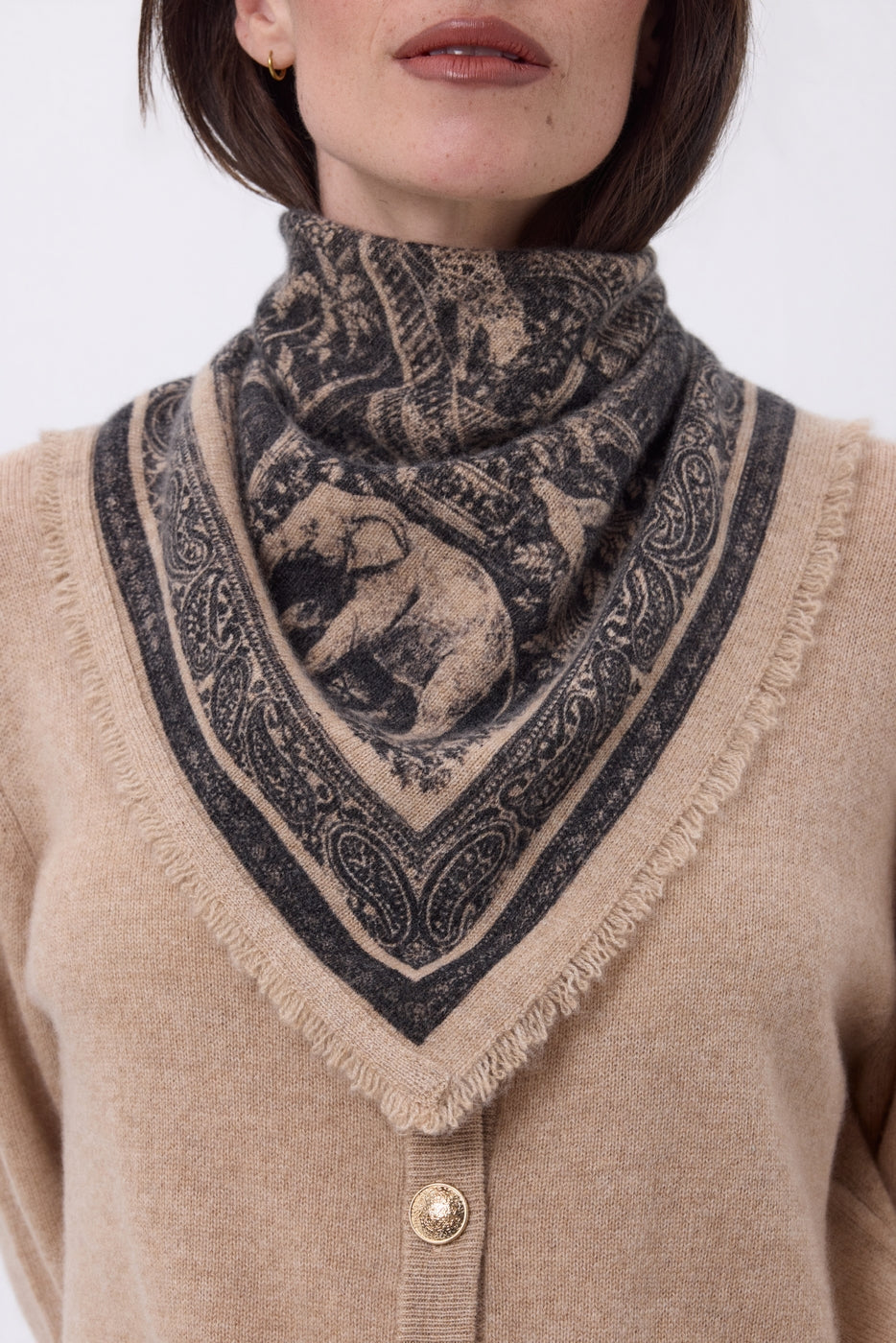 Petit Bandana Grande Serre - Beige Creme - Femme - 100% Cachemire