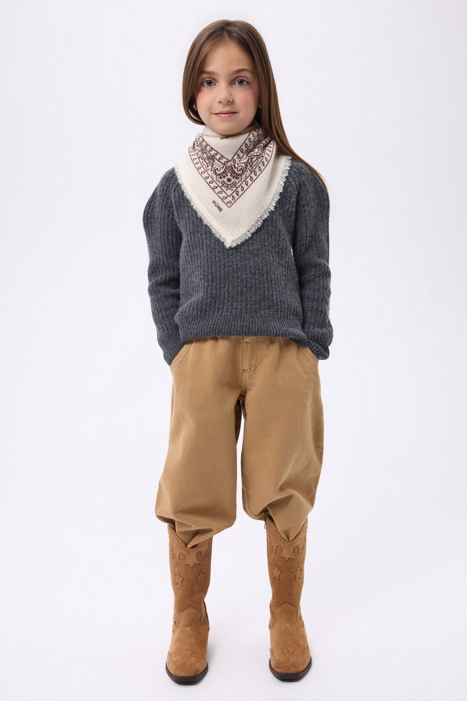 Petit Bandana Presley - Blanc Marron - Enfant - 100% Cachemire