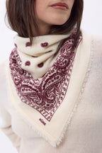 Petit Bandana Presley - Blanc Burgundy - Femme - 100% Cachemire
