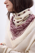 Petit Bandana Presley - Blanc Burgundy - Femme - 100% Cachemire